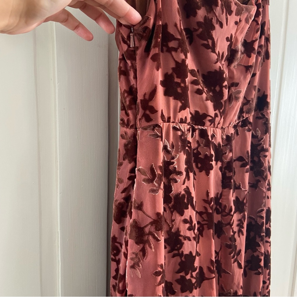 Skye Floral Burnout Velvet Dress Terracotta - Picture 9 of 16